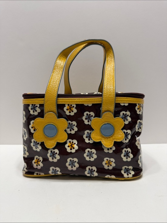 Vera Bradley Handbags - Vera Bradley Maroon Floral Patent Tote with Yellow Handles